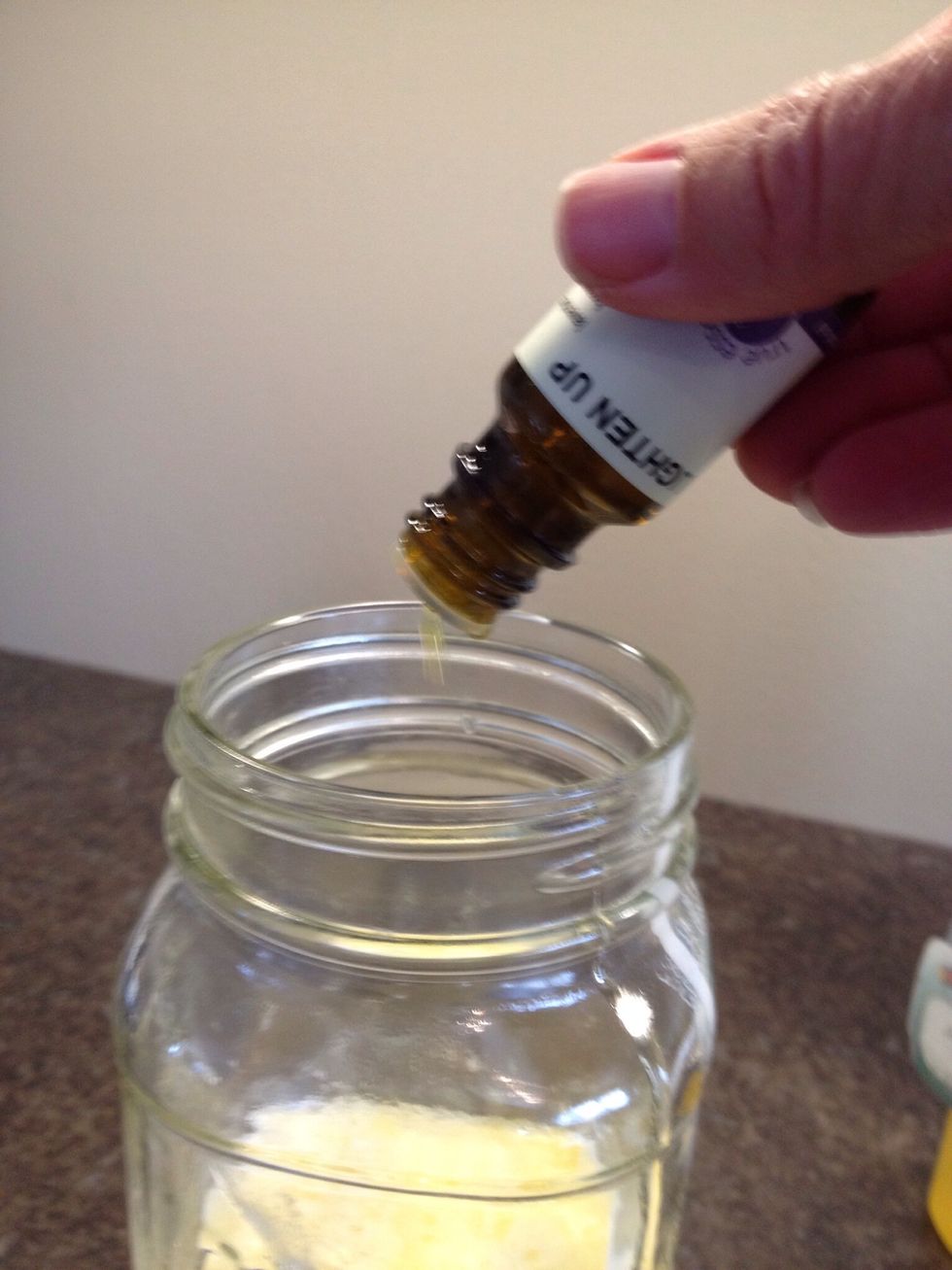 8 drops of whichever scent of essential oil you prefer. Vanilla, lavender or lime would make a nice final product.