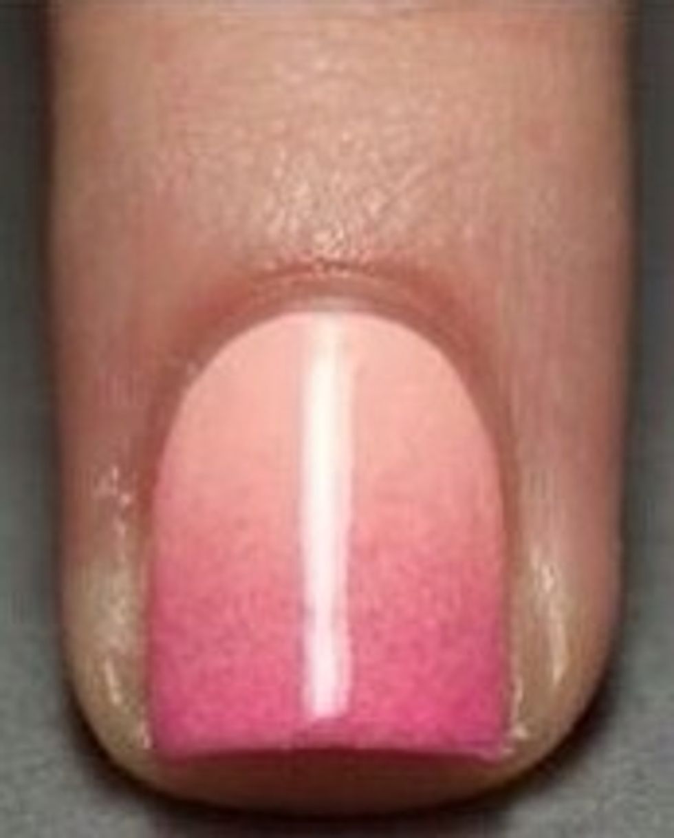 8. Finally, take the top coat polish and apply it over your finished nails. Wait approximately 5 min for this to dry. You are now finished will your ombr\u00e9 nails.
