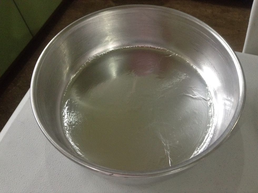 8 inch round pan using brush, wipe the bottom with a little veg.oil then line the bottom w/aluminum foil (see the photo) then brush the top of alum. w/butter same as the sides of the pan.