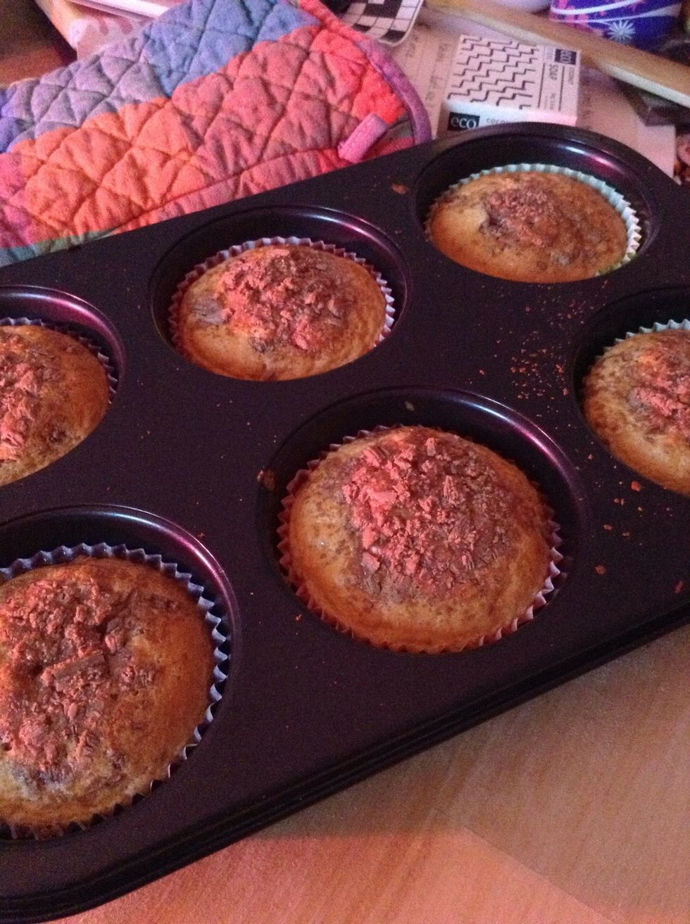 8.) Once a skewer is inserted in the middle of your cupcake and comes out clean, take out of the oven and leave to cool for about 10 minutes or until cool enough to handle