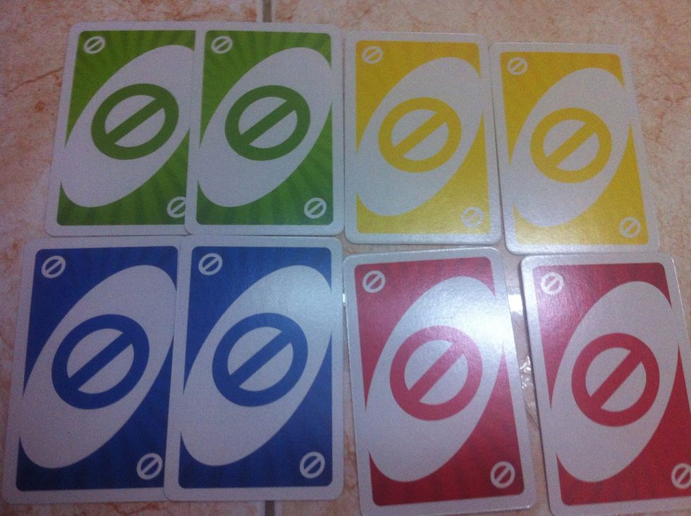 8 skip cards: The next person in line to play after this card is played loses his/her turn and is skipped.