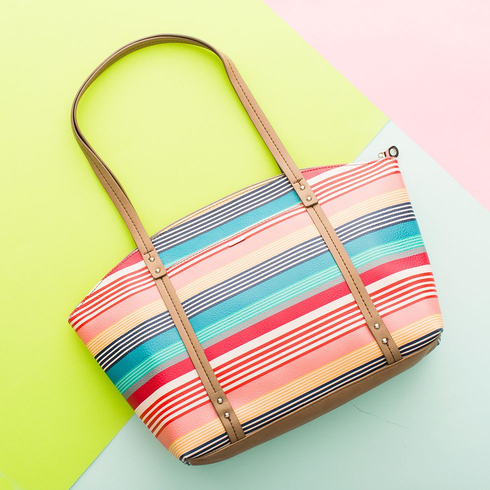 8. Striped Caraway Tote ($44.80): This delightful tote makes us think of rainbow sherbet and nautical vibes. It\u2019s as durable as it is colorful and has tons of interior pockets for staying organized.