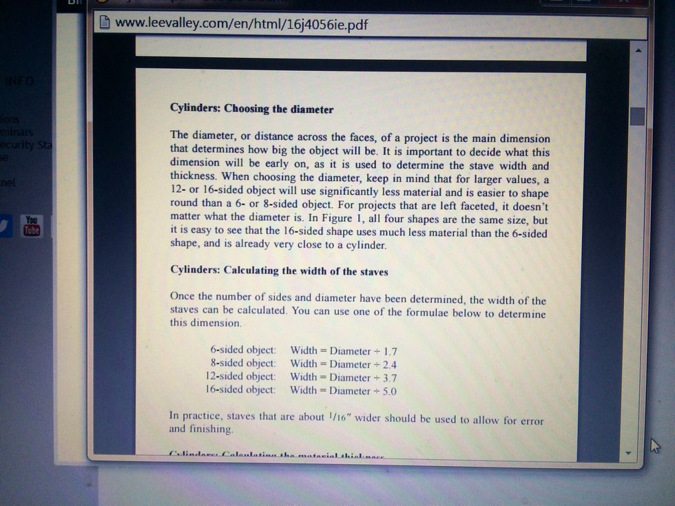 8" top down to a 6" bottom. Width= 8" / 3.7 = 2.16" 2.16 = 2 5/32" (top of stave) Width= 6" / 3.7= 1.62" 1.62= 1 15/64" (bottom of stave)