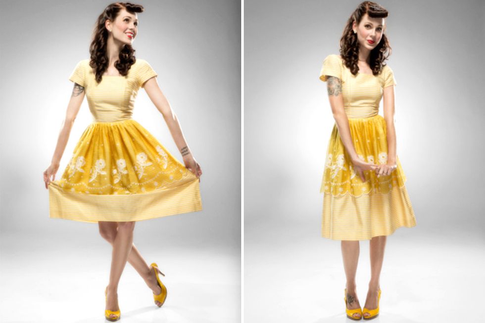 9. Dress to Impress: You don\u2019t always have to hit up the vintage store to score that perfect retro look. Try pairing a cap-sleeved fitted shirt with an A-line skirt. (Image via Getty)