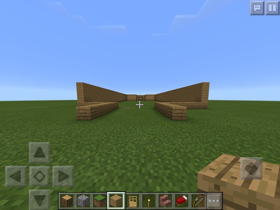 9. Go to the back and connect them together but leave 6 blocks, at the 6 blocks go back at each ends by 6 at both ends which would look like the picture