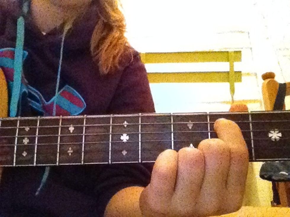9.) Next, place your pointer finger on the 2nd fret A string.