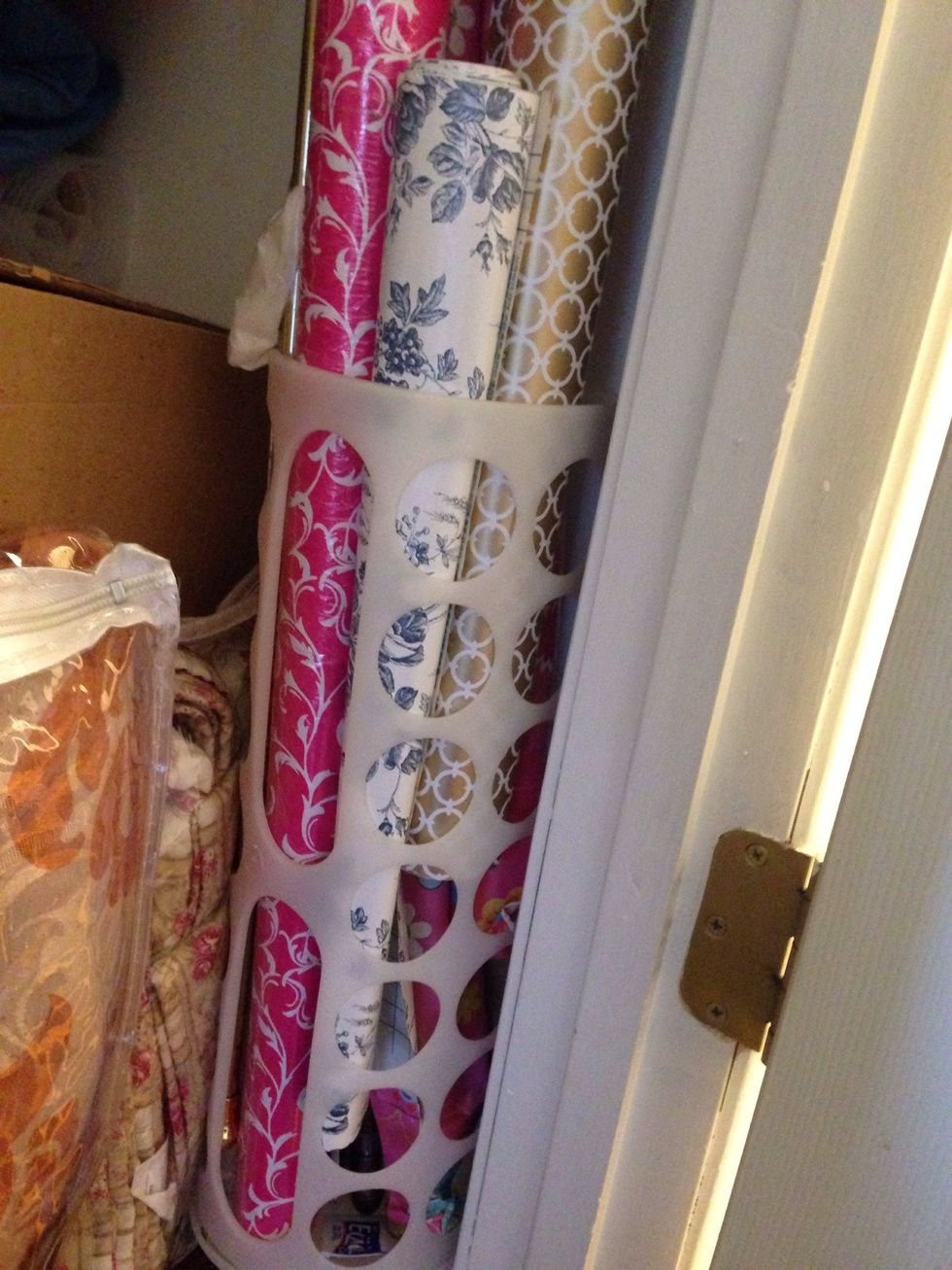 A $1 ikea trash bag organizer i use to keep gift wraps.