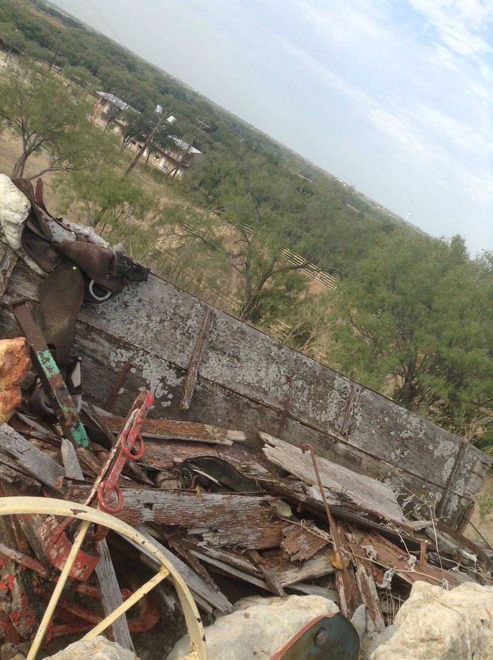 A broken wagon in the day.