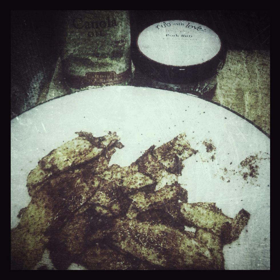 A cheaper & more bacon-y tasting (albeit less healthy) version of this recipe uses canola oil instead of grapeseed, and a pre-made pork rub as opposed to the homemade spice blend.