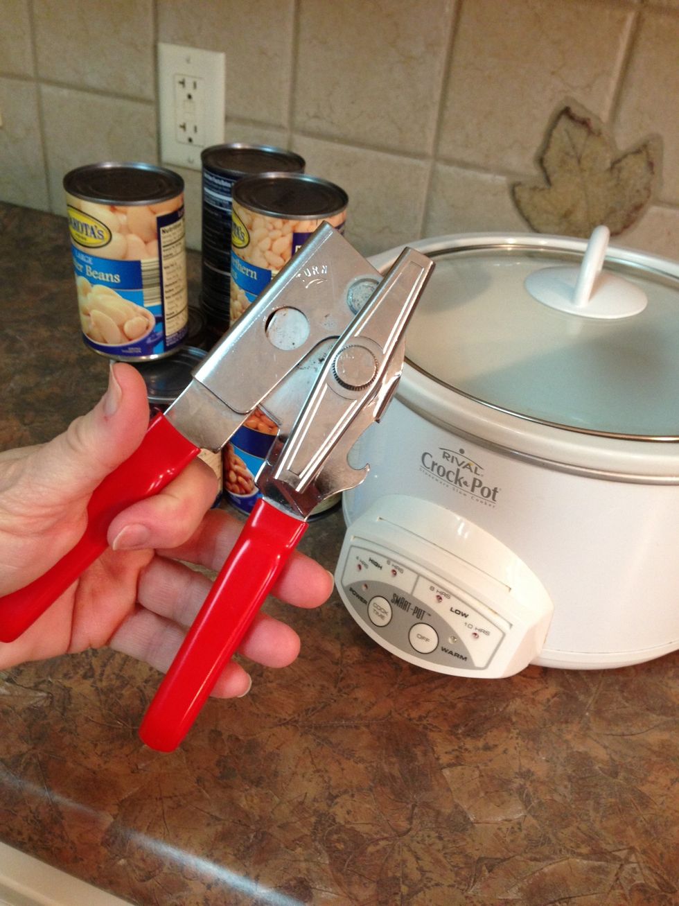 A couple of tools you'll need... can opener and large slow cooker. This recipe is SO easy!