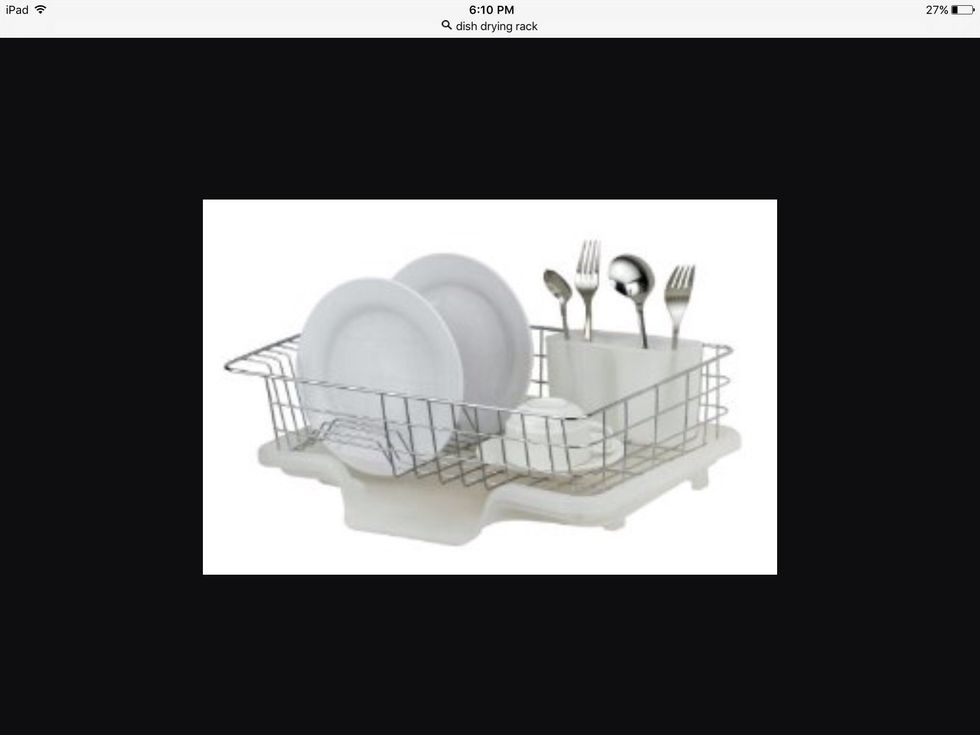 A dish drying rack is used to air dry dishes. I can use this to dry dishes.