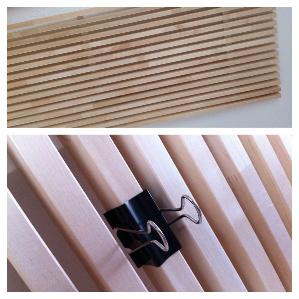 A few days ago we discovered a Mandal headboard at the IKEA "As is" section for 20\u20ac and bought it. We didn't know what to do with it, but later that day I found a large binder clip on my desk.