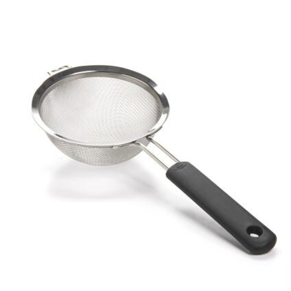 A fine mesh strainer can be used to separate solids from liquids such as when making gravy for Thanksgiving