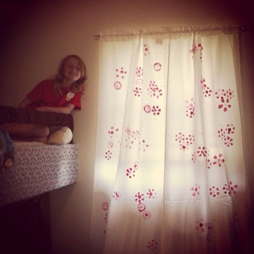 A finished project! Curtains created by an 8 year old! And what did the 3 year old do?