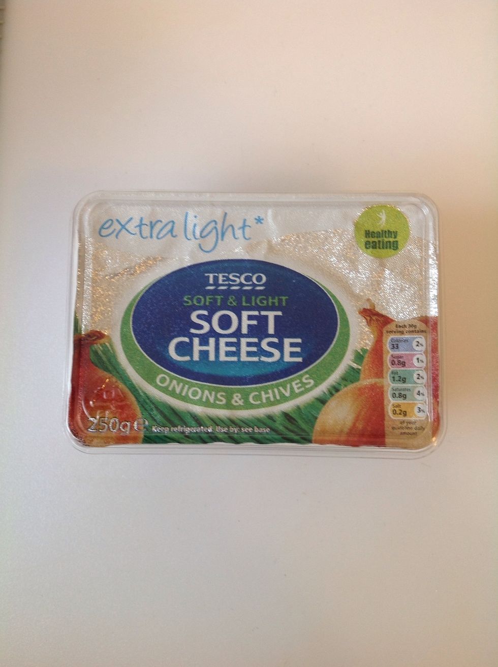 A flavoured soft cheese is best. I prefer garlic and chives or onion and chives. Choose what you enjoy.