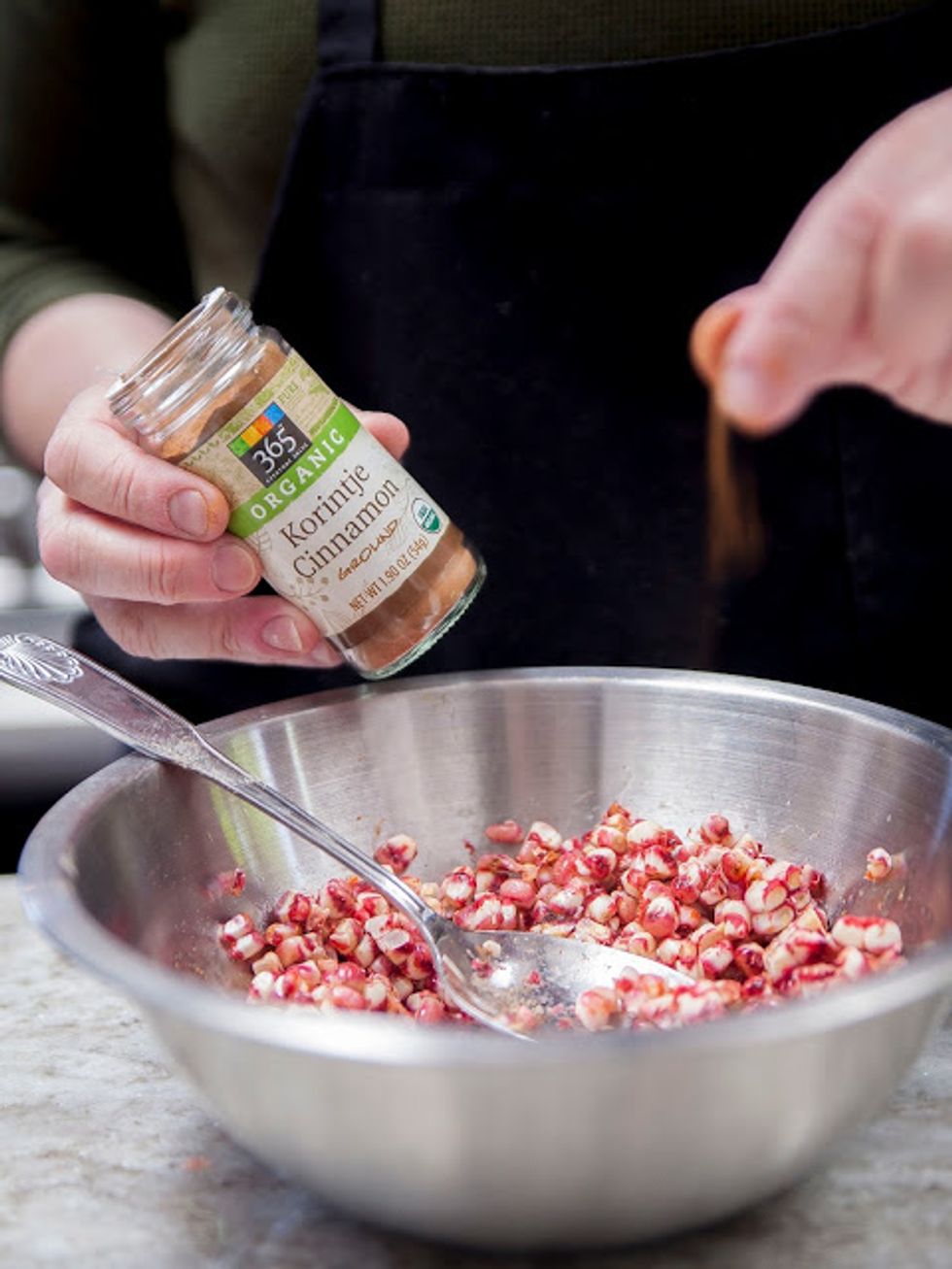 ...a generous pinch of cinnamon and a couple of pinches of sugar, and a touch more salt. Stir everything together and check for taste.