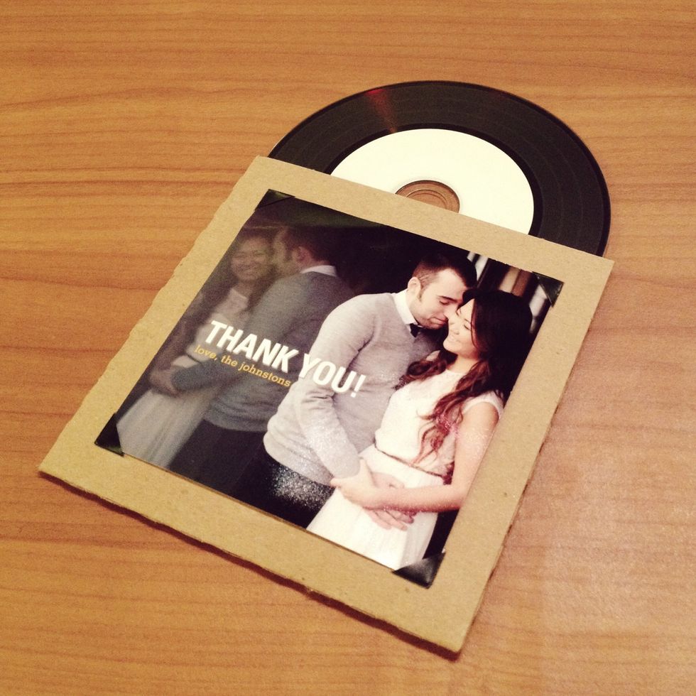 A glance at the finished product. Create a mix CD of your favorite jams and have prints handy to decorate the front of the sleeve. Use photo apps to add text before printing! Can't get any easier!