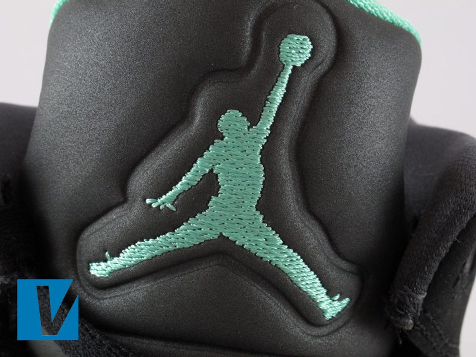 A Jumpman logo is located on the upper of the tongue of new Jordan Son of Mars shoes. Check that the proportions of the Jumpman are correct and that the embroidery work is neat and cleanly finished.