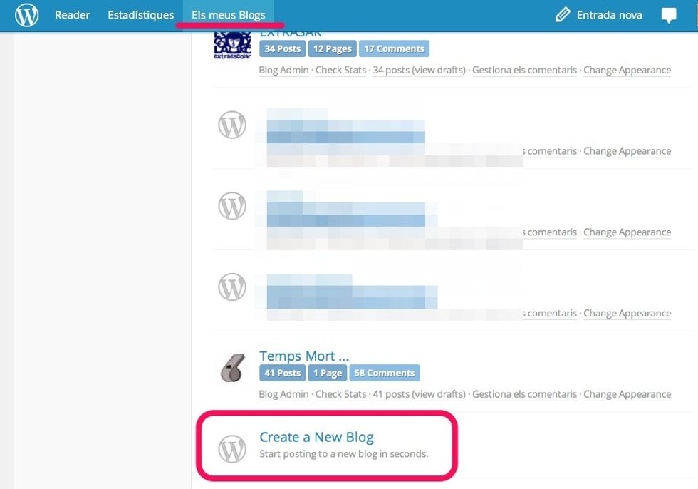 A la llista dels teus blocs, al final de tot tens l'opci\u00f3 de crear-ne un de nou. Clica al requadre i ja pots iniciar la configuraci\u00f3 del teu nou bloc (nom, tema...)