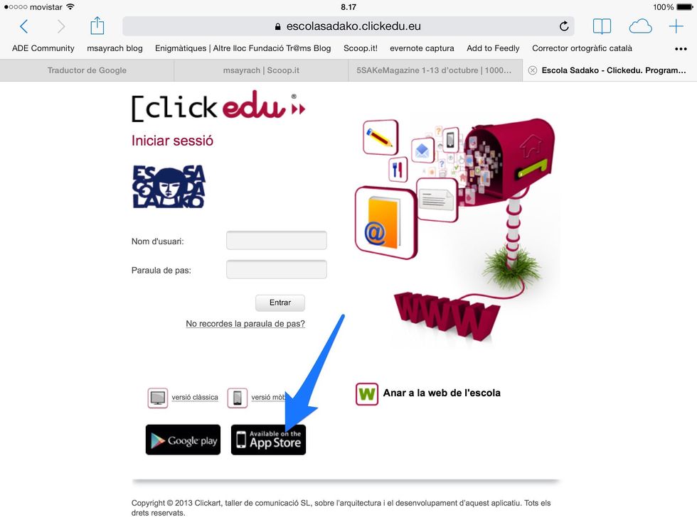 A la p\u00e0gina d'inici de ClickEdu fes tap a l'icona AppStore per descarregar-te l'aplicaci\u00f3.