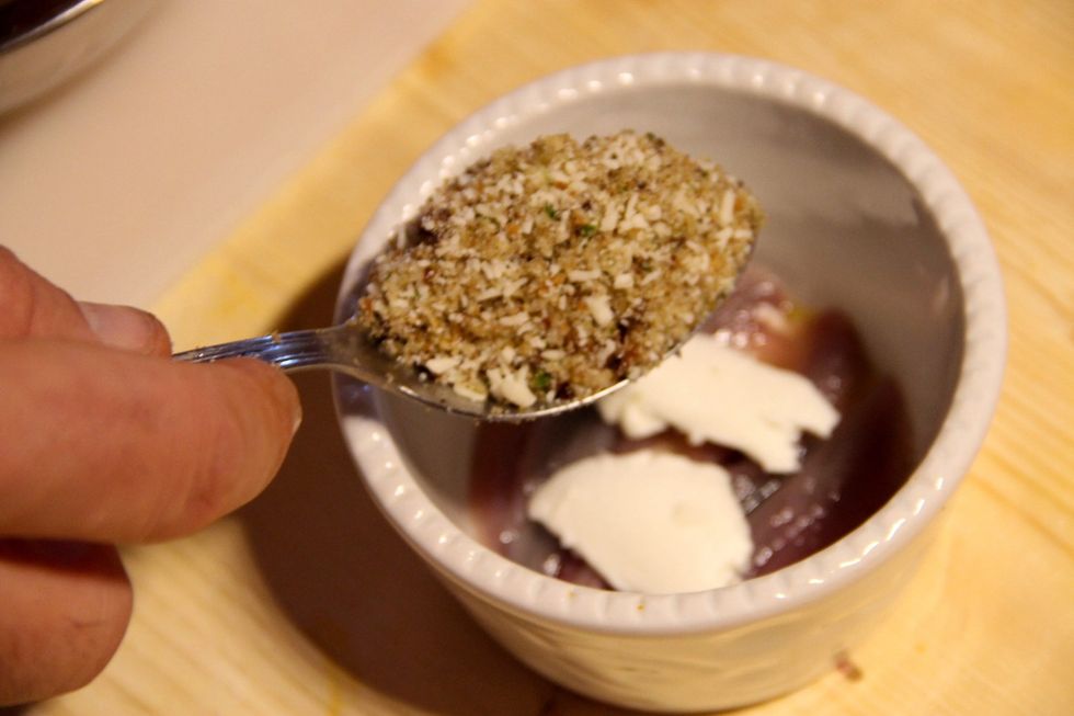 A layer of breadcrumbs