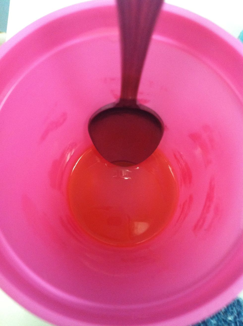 A layer of the oil should cover just the bottom of your cup. Trust me, this will cover short to mid length hair!  Hair past your chest may need an extra  teaspoon of each product.