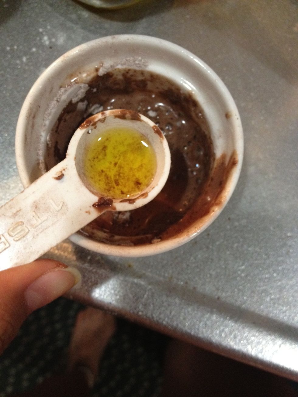 A lil bit of olive oil I use a little even though it asks for 1 teaspoon because then it tastes like oil