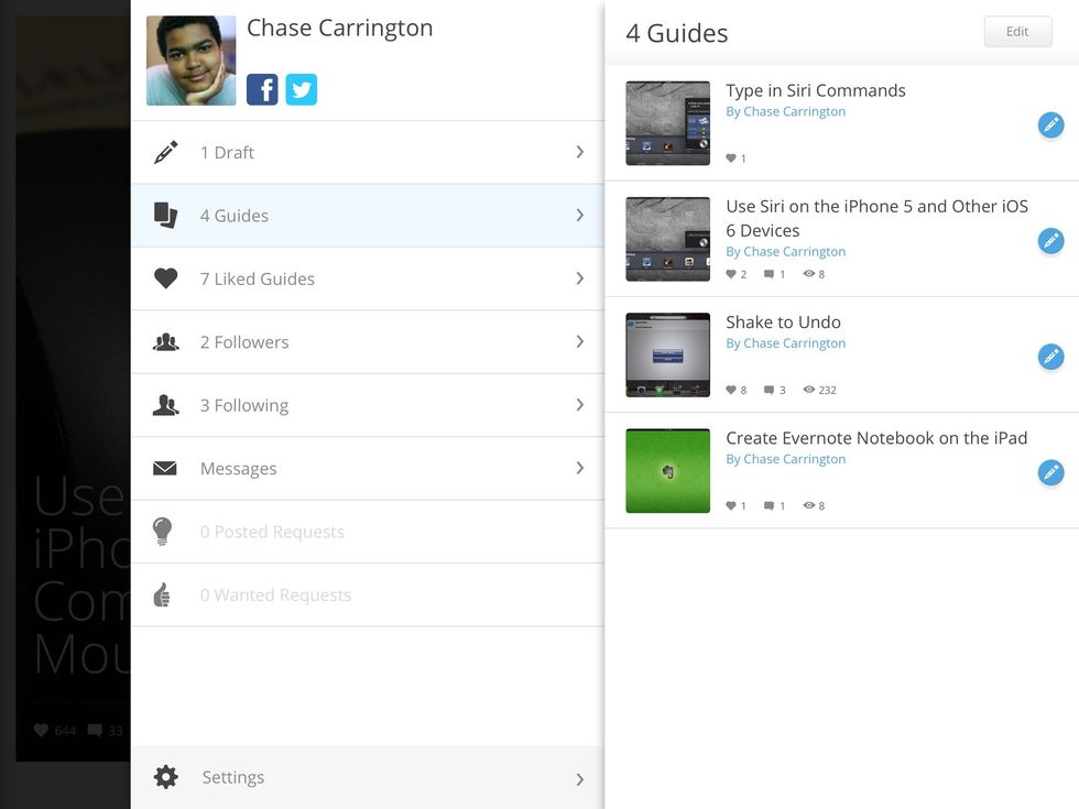 A list of guides that you have done will appear then press the edit button in the upper right hand corner.