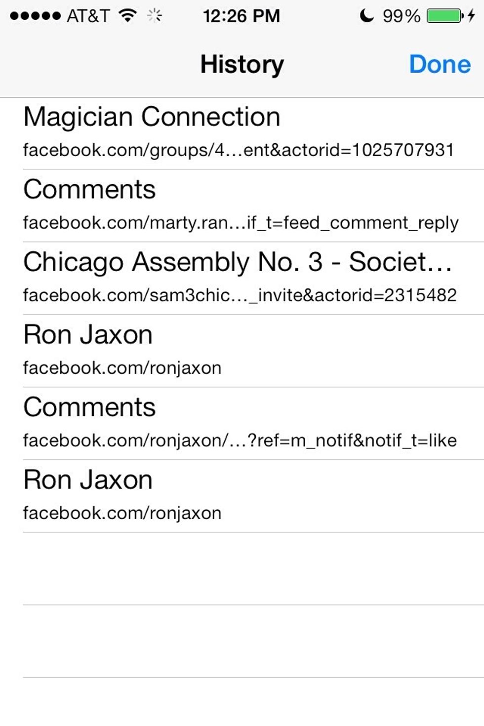 A list of your previous history pages will rise up from the bottom of the screen.