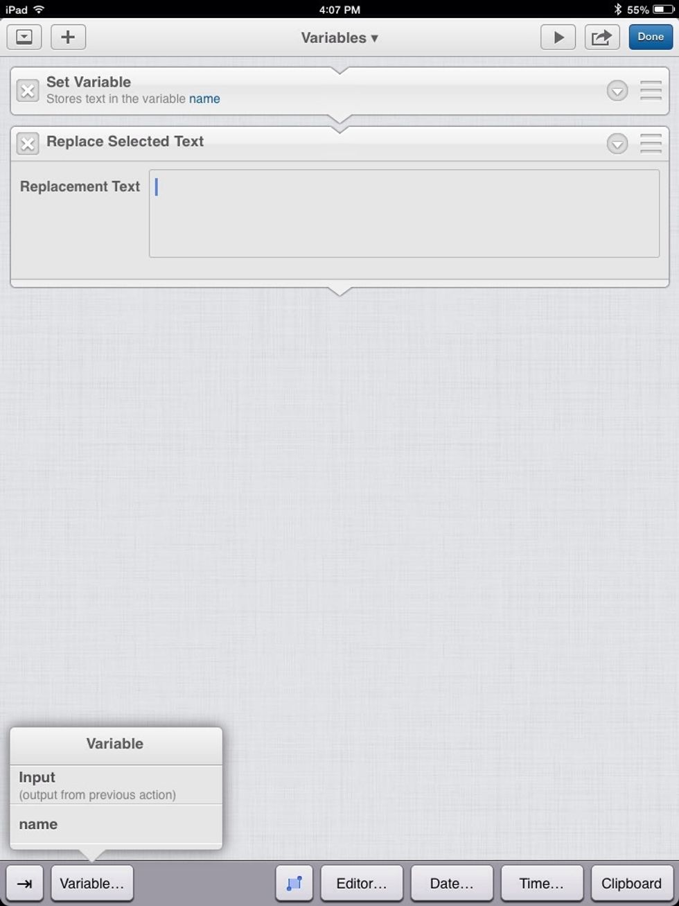 A list will pop up displaying all variables that we can use. Choose the variable named "name" (this is the one we created above).