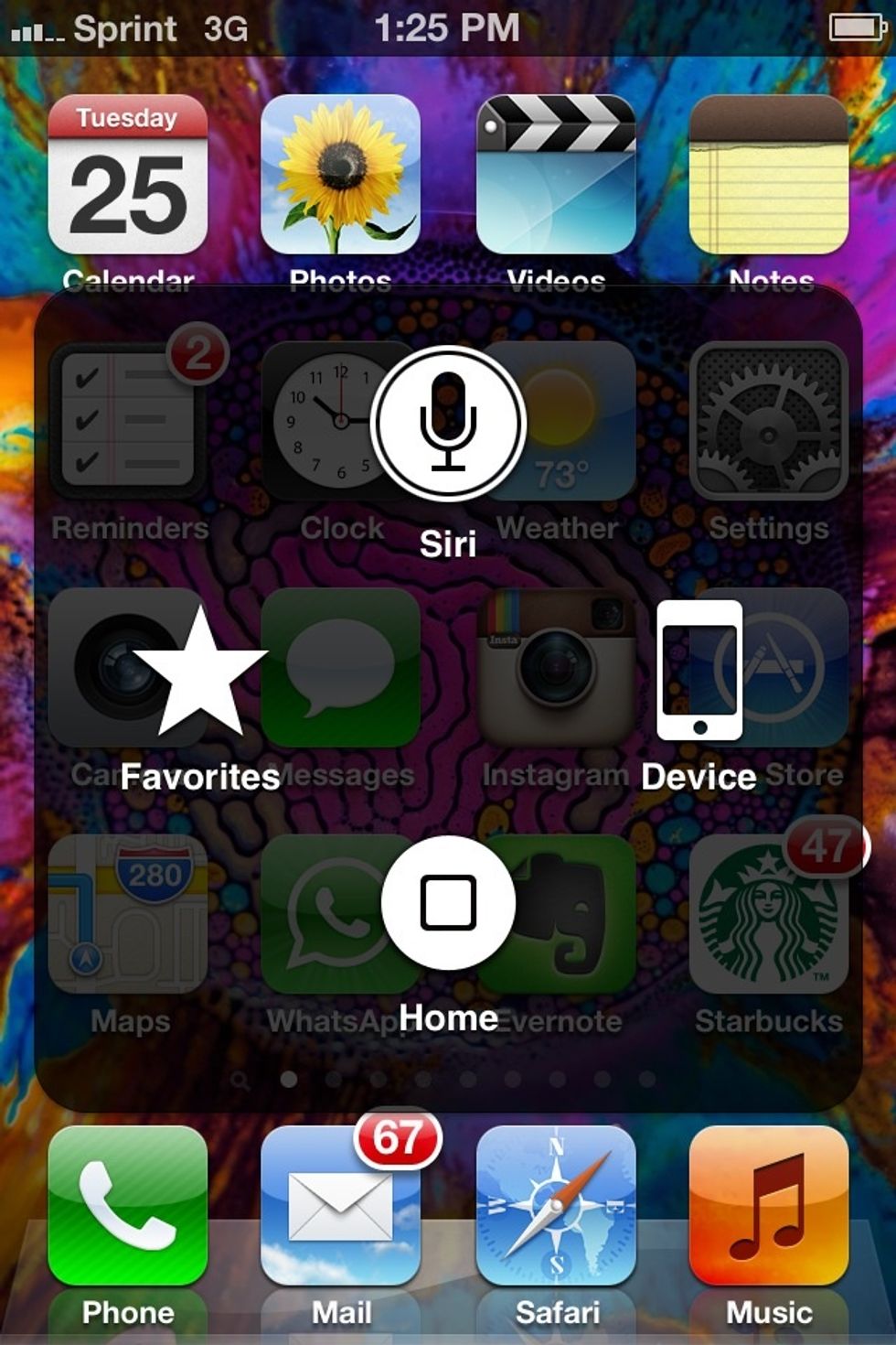 A little circle will appear on your screen at all  times, wherever tapped a menu will appear, with different options