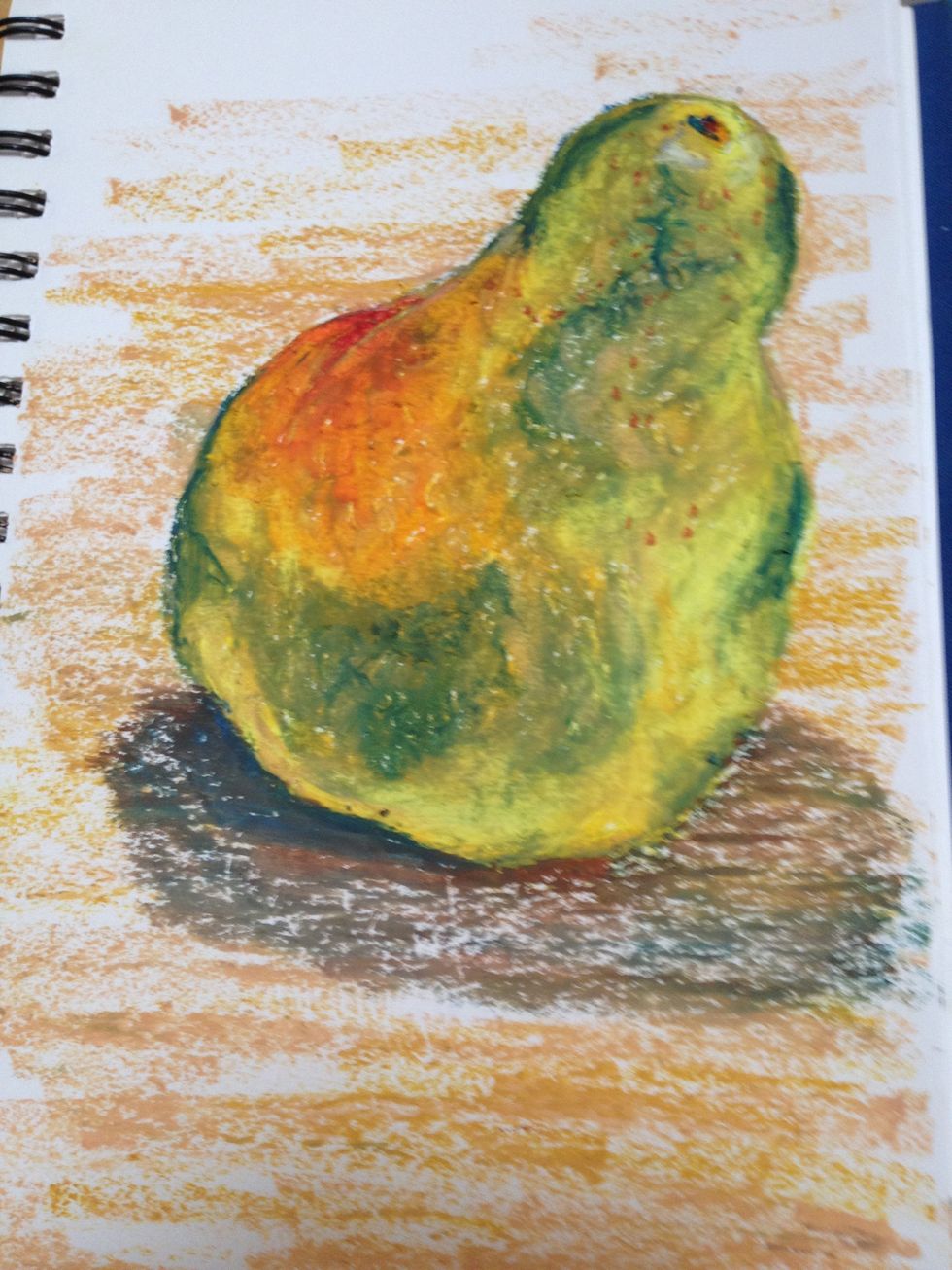 A little gold on the table makes that color more interesting and some peach on top of the shadow softens that as well. I also added a pop of dark blue in only the darkest shadows. Avoid outlining!