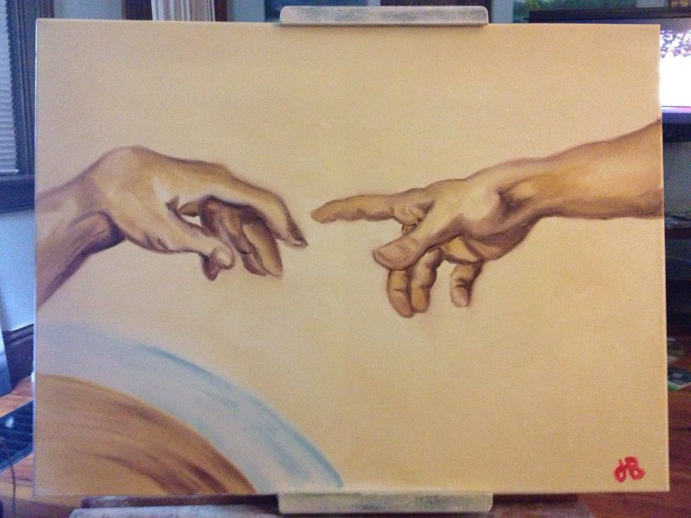 A little more shadow, and a little umber mid tone. Step back and look for last adjustments. I darkened the lower left corner. When satisfied, sign with your pinky.