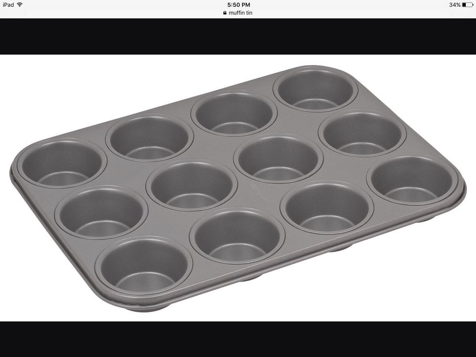 A muffin tin is used to shape and make muffins and cupcakes. I can use this to make muffins.