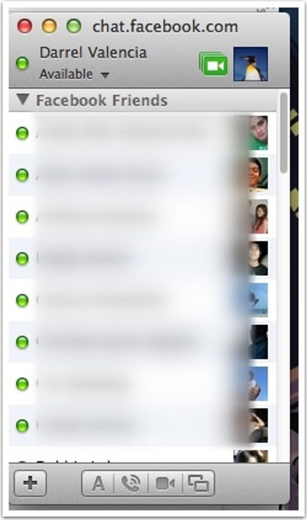 a new window appears. this is your facebook menu (seperate from messages app). everything here is self explanatory. double click to message your friend. etc etc...