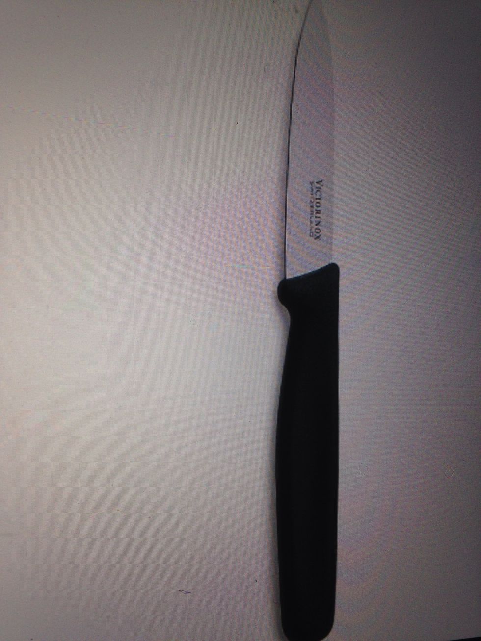 A paring knife is used for cutting small vegetables and fruits. I can use this to peal apples or a potato.