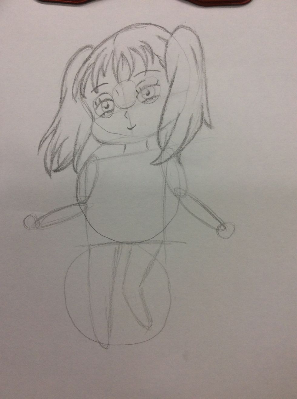 A partir das v\u00e9rtices superiores do quadrado, desenhe os bra\u00e7os. E no 3o c\u00edrculo fa\u00e7a as pernas.