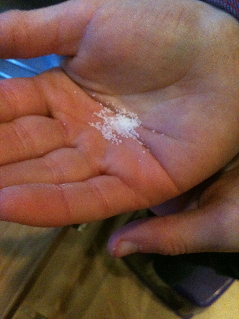 A pinch of salt ( camera not too close in case hands still dirty!!) add baking powder now too.