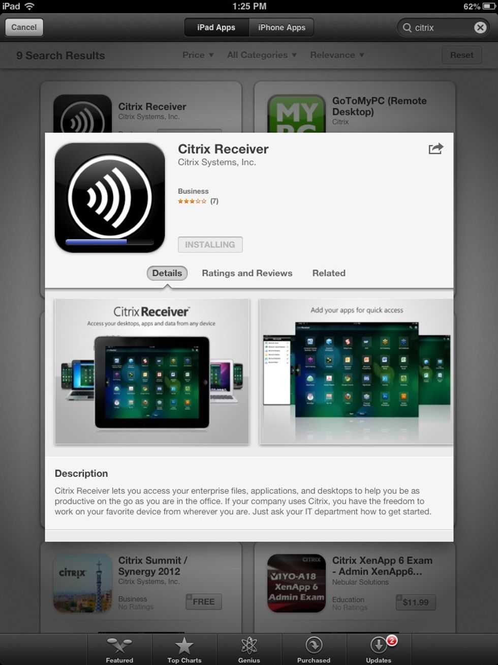A progress bar (the blue bar under the app symbol) can be visualized as the app is installing.