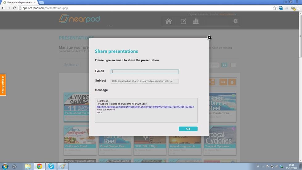 A screen showing your email inbox will display. Enter the email address of the person (s) to whom you want to send the NPP; then click on Go.