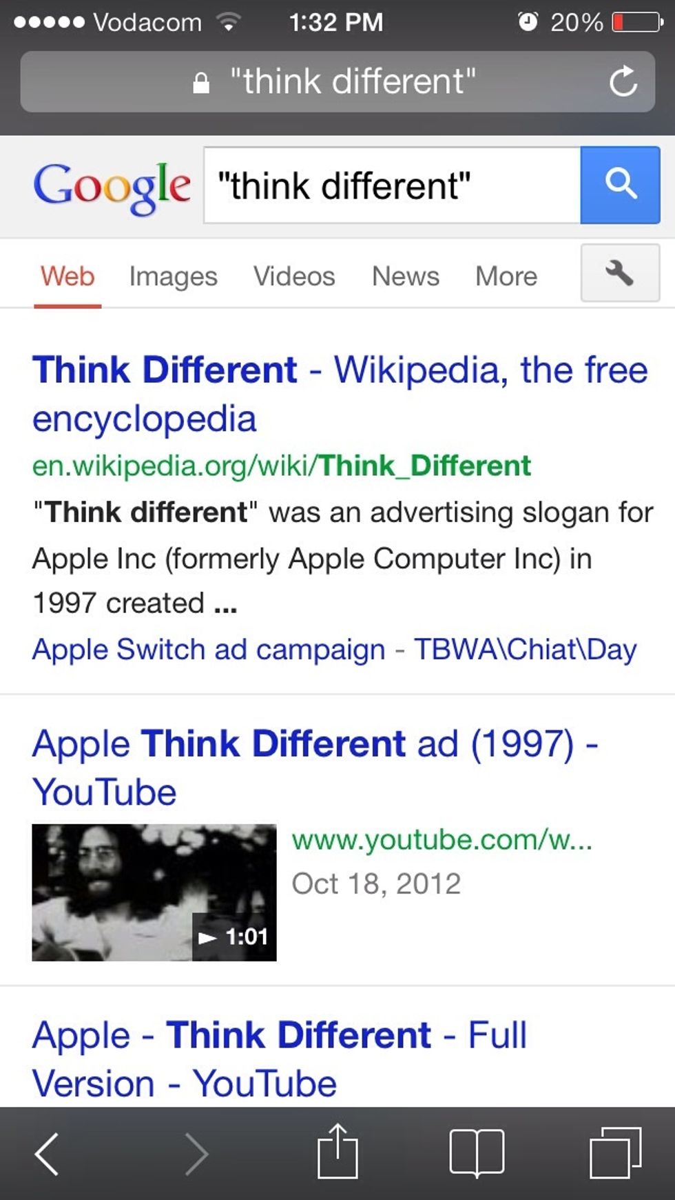 A search was done on the phrase think different.