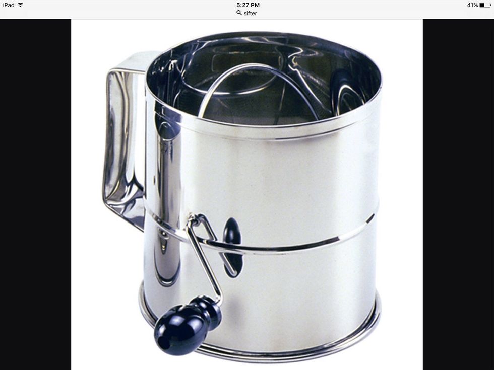 A sifter is used to mix dry ingredients. I can use this to mix flour and baking soda.
