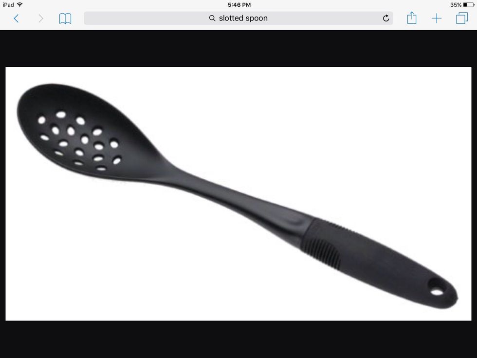 A slotted spoon is used to mix liquid. I can use this when making soup.
