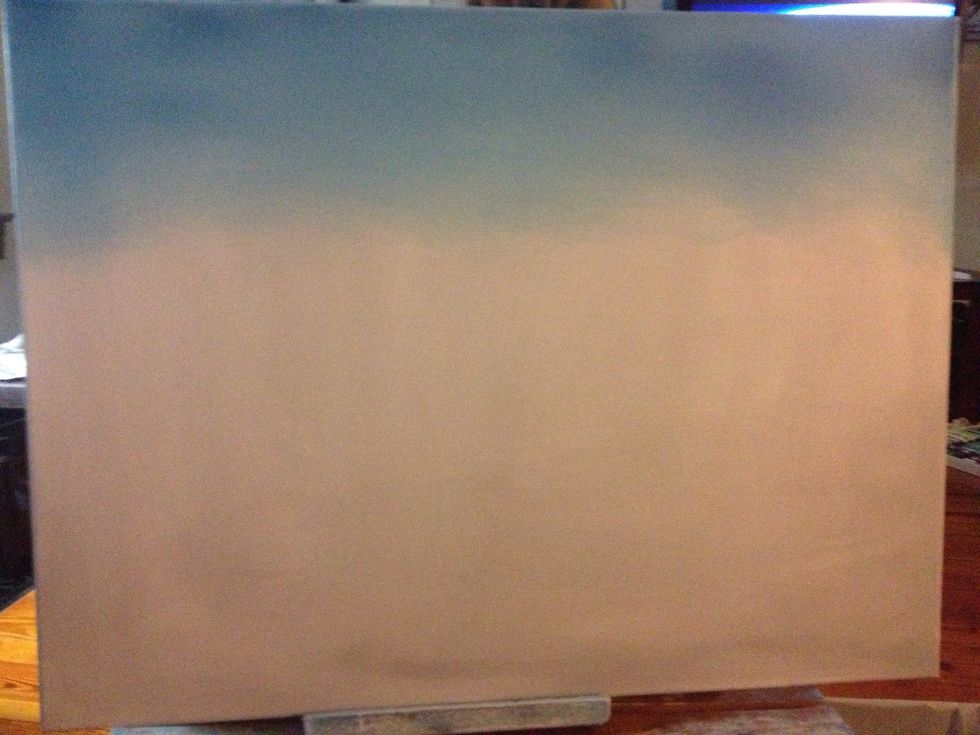 A small amount of blue on your chip brush. Make small X patterns then blend lightly with horizontal strokes.