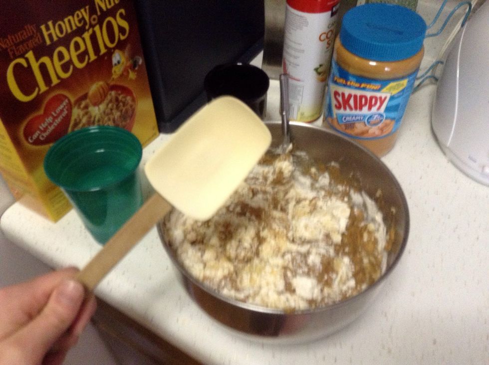A spatula works great for this part it will be very sticky and thick