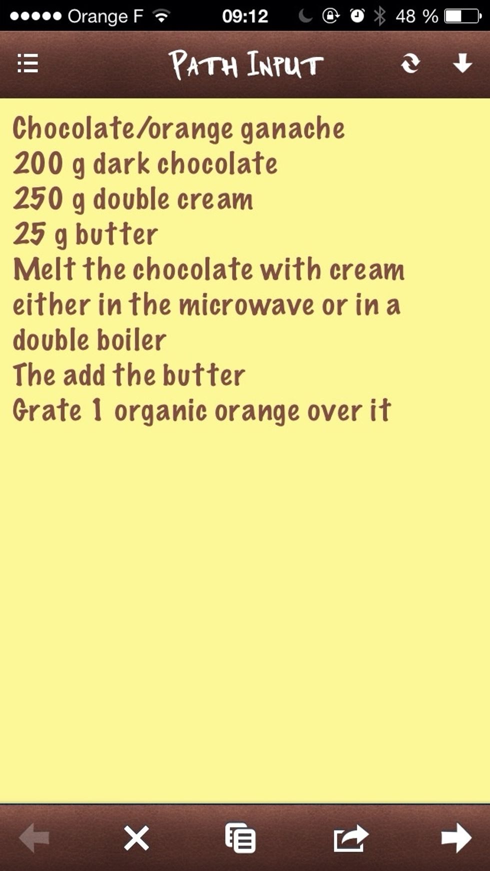 A summary of preparing chocolate orange ganache. 1/2 of this recipe is enough for 45 macarons