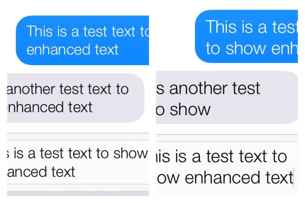 A text message... Left: Normal. Right: Bigger.