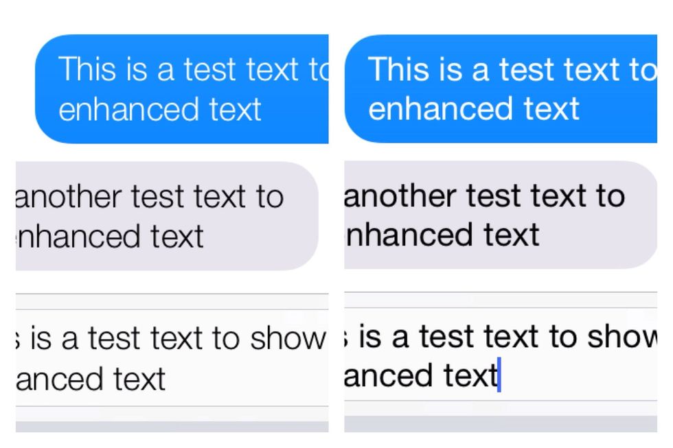 A text message... Left: Normal. Right: Enhanced.