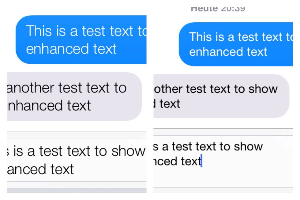 A text message... Left: Normal. Right: Small & Enhanced.