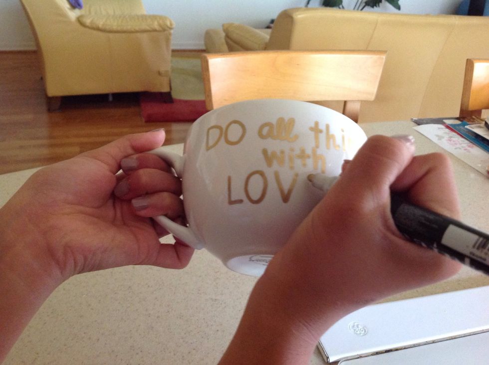 A tip would be to not draw your designs too close to the lip of the cup where your mouth goes, just in case the chemicals from the pen shouldn't go in your mouth.